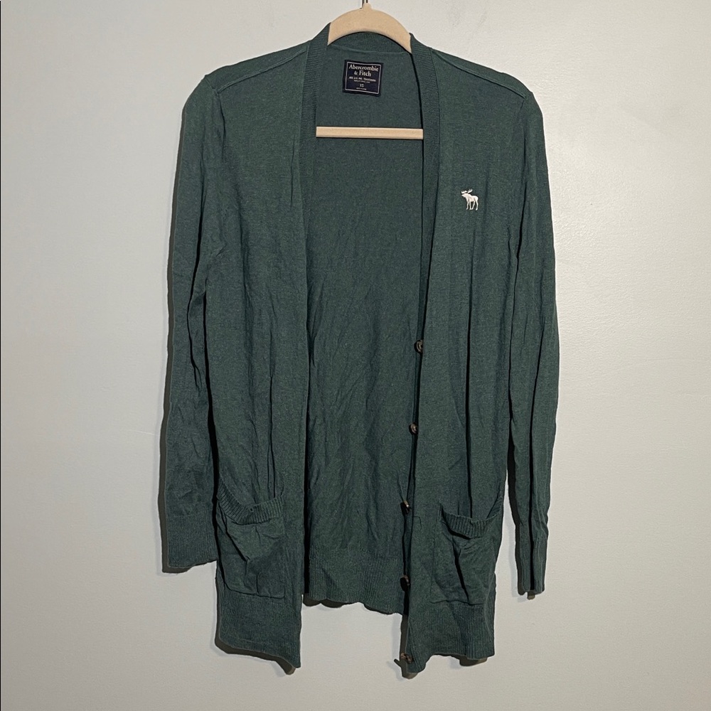 Abercrombie & Fitch Y2K Teal Green Knit Cardigan Sweater Women’s XS Preppy Logo